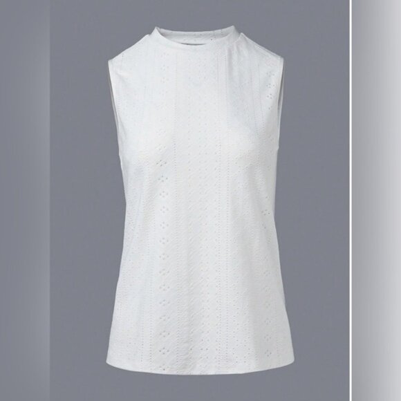 Round Neck Eyelet Embroidered Tank Top White - Picture 4 of 8